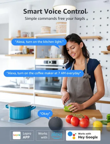 Vista 3 de Lepro P1 Smart Plug Mini 15A, enchufe de salida Wi-Fi para el hogar inteligente, compatible con Alexa y Google Assistant, control de aplicación