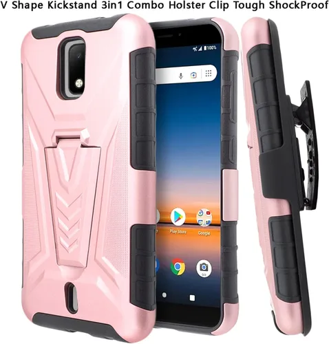 Vista 3 de Funda para AT&T Calypso 2 (U319AA), Cricket Debut 4G LTE 5.5 Funda con clip para cinturón con vidrio templado con soporte incorporado de vidrio