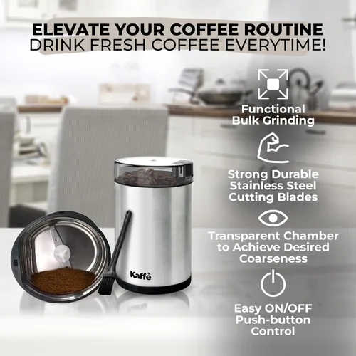 Vista 2 de Molinillo de Café Eléctrico Kaffe. Los Mejores Molinillos de Café para Uso Doméstico. (14 Tazas) Fácil Encendido/Apagado con Cepillo de Limpieza