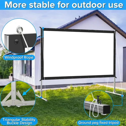 Vista 4 de Pantalla de proyección y soporte, pantalla de cine al aire libre de 80 pulgadas - Pantalla de proyección al aire libre de PVC de 3 capas mejorada
