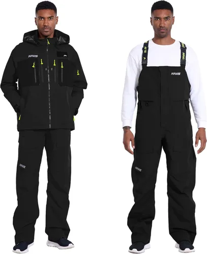 Vista 2 de Men’s 3-Layer Waterproof Fishing Jacket & Bib Pants Set – Waders & Foul Weather Gear