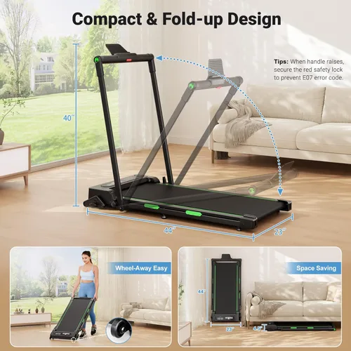 Vista 6 de THERUN Walking Pad, 2 in 1 Foldable Treadmills for Home, 2.5HP Under Desk with Handle Bar, 16" Widened Running Belt, with Remote Control & LED Touch