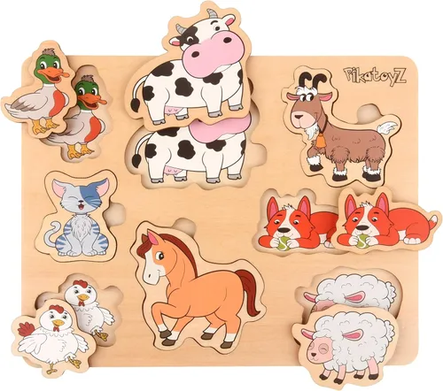 Vista 10 de Pikatoyz® Rompecabezas de madera para niños pequeños de 1 a 3 años - Juguetes educativos y de aprendizaje Montessori - Rompecabezas de madera