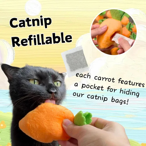 Vista 3 de CECE PAW Juguetes de hierba gatera de zanahoria, juguetes interactivos de plumas para gatos de interior, juguetes de rompecabezas para gatos