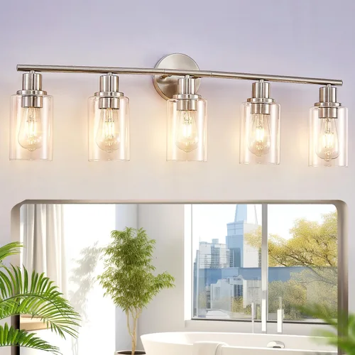 Vista 14 de DLLT - Juego de 2 apliques de pared, modernos accesorios de tocador de baño, luces de tocador negro mate con pantalla de vidrio blanco lechoso