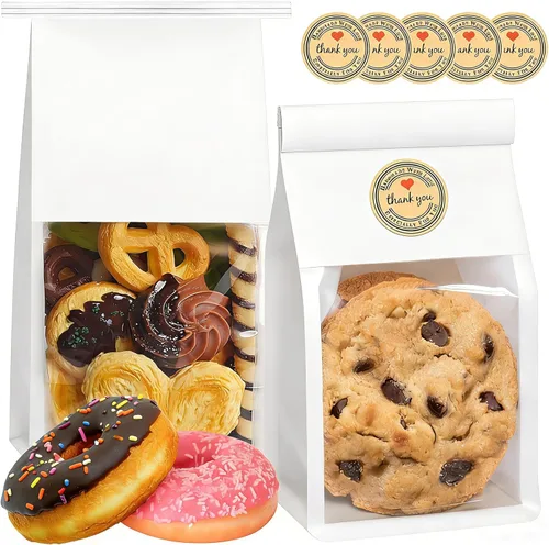 Vista 8 de Paquete de 50 bolsas de galletas con sello, 8.2 x 3.9 x 3.1 pulgadas, bolsas de panadería con cierre de estaño con ventana, bolsa de embalaje