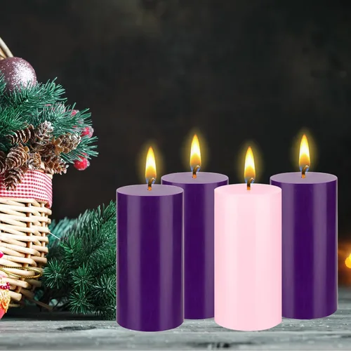 Vista 6 de Mega Candles Juego de 4 velas de Adviento de Navidad sin perfume, vertidas a mano, velas redondas de cera de alta calidad, 3 x 6 pulgadas