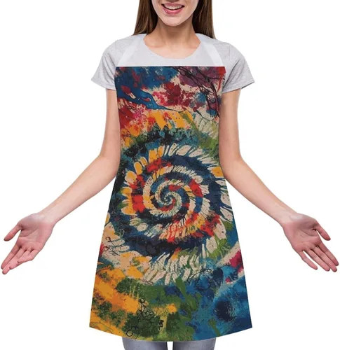 Vista 3 de Colorful Spiral Tie Dye Aprons Waterproof Cooking Kitchen Apron Unisex Adjustable Bib Apron with Pocket Restaurant Chef Works Aprons for Waitress
