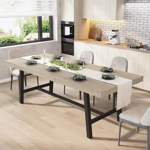 Vista 18 de GarveeHome Mesa de Comedor Industrial para 4-6 Personas, Mesa de Cocina de Madera de 63" de Largo con Marco de Metal Resistente y Acabado Negro