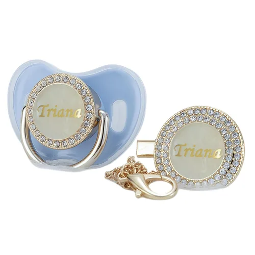 Vista 13 de Personalizado Cualquier nombre puede hacer personalizado Bling Chupete y Clip de Chupete (Oro Rosa)