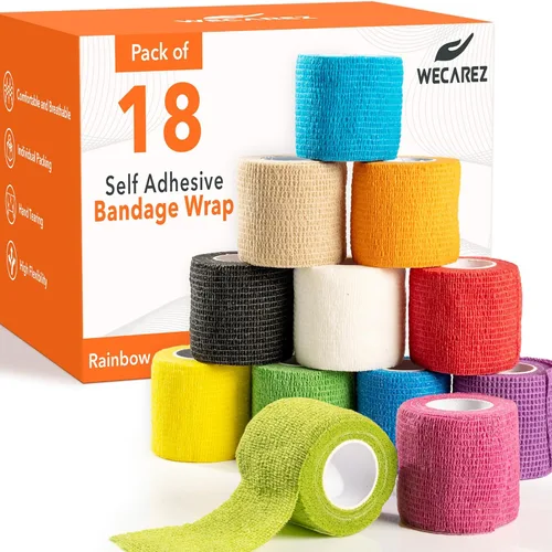 Vista 6 de Vendaje autoadhesivo de 2 pulgadas x 5 yardas, paquete de 12 vendajes cohesivos multicolores, envoltura veterinaria no tejida para perros