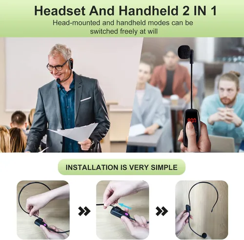 Vista 5 de XIAOKOA Auriculares con Micrófono Inalámbrico, Sistema de Micrófono y Altavoz de Cabeza UHF, Auriculares Profesionales con Amplificador de Voz