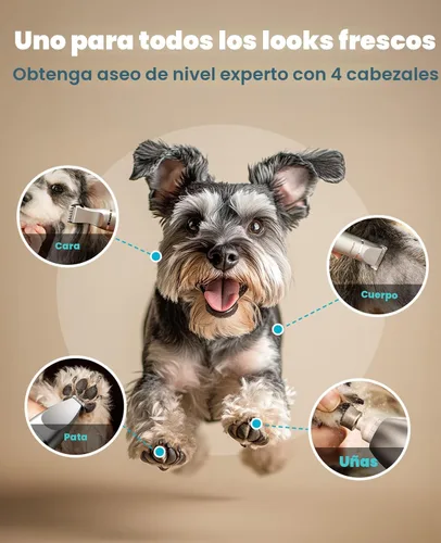Vista 2 de oneisall Kit de aseo para perros 4 en 1 con pantalla LCD, cortadora de pelo para perros con amoladora de uñas para patas, recargable, inalámbrico