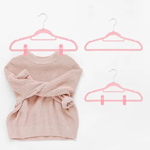 Vista 2 de Trgowaul Clips de terciopelo rosa rubor, ganchos para pantalones, clips de terciopelo fuertes, perfectos para perchas finas de terciopelo