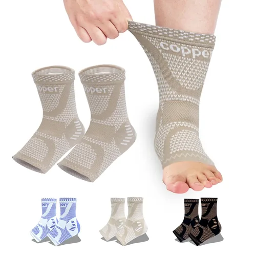 Vista 15 de LISEPWU Tobillera de cobre con vendaje de compresión ajustable, manga de compresión de soporte de tobillo para hombres y mujeres, para dolor