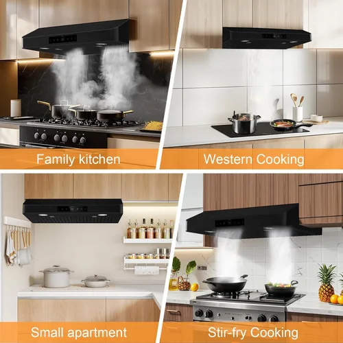 Vista 6 de Campana Extractora Bajo Gabinete de 30 Pulgadas 1200CFM, Campana de Cocina de 4 Velocidades con Control Táctil y Detección de Gestos, Campanas