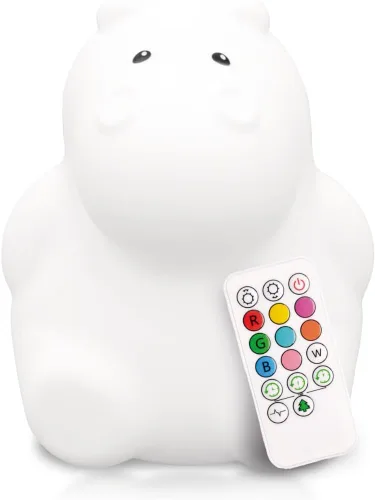 Vista 13 de LumiPets Eggbert the Elephant - Luz nocturna blanda para niños Luz nocturna de silicona con toque, control remoto Luz recargable de animales que