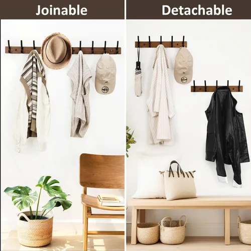 Vista 6 de Coat Rack Wall Mount, 16.5 Inches Wood Coat Hooks Wall Mount, Wall Coat Rack with 5 Hooks, Hat Rack Wall Hooks for Hanging Coat, Bag, Towel