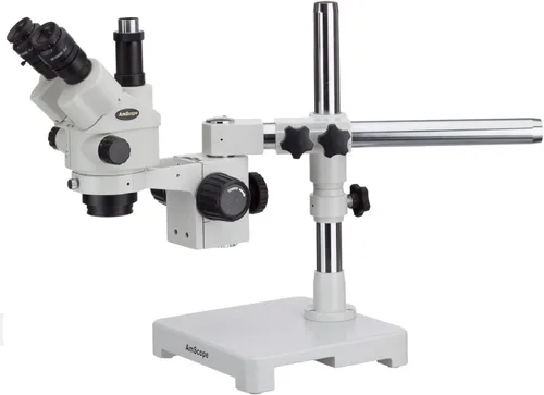 Vista 3 de AmScope Microscopio de zoom estéreo simulfocal 3.5X-45X en soporte de brazo único con luz de anillo de 144 LED y cámara de 10MP