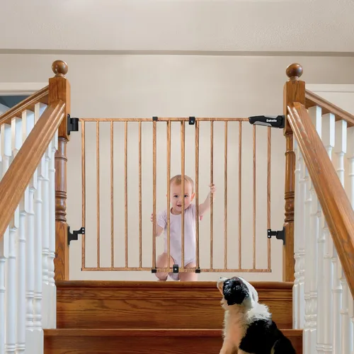 Vista 14 de Babelio Puerta de seguridad para bebés para escaleras, cocina y puertas, sin barra inferior, fácil instalación, operación con una sola mano, cierre