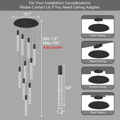 Vista 2 de Lámparas LED para sala de estar, lámpara colgante moderno, escalera lamparas entrada, vestíbulo, iluminación dimmale lámpara negra