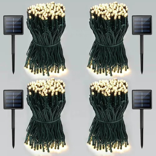 Vista 24 de Paquete de 2 luces de cuerda solares de 200 LED para exteriores, luces de Navidad solares impermeables al aire libre, luces de cuerda solares