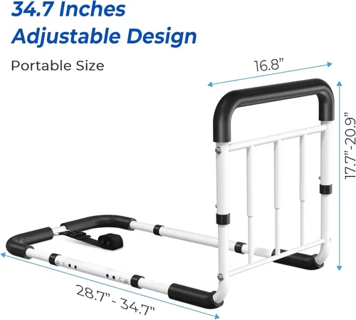 Vista 3 de Riel de asistencia de cama, aprobado por ASTM, bastón de cama ajustable con mango ergonómico antideslizante y bolsillo de almacenamiento