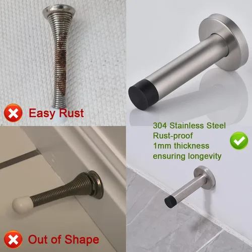 Vista 7 de JQK - Tope para puerta, 304 de acero inoxidable de 1mm de espesor con amortiguación de sonido, tope de puerta con protector de pared de goma, 2