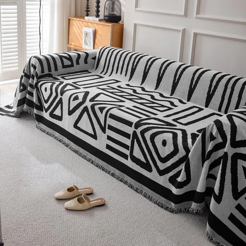 Vista 13 de VClife Funda para Sofá Lavable de Felpa Funda de Sofá Slipcover con Borlas 71''x150''- Funda de Sofá Moderna Minimalista de Jacquard a Rayas Blanco