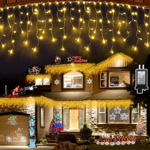 Vista 26 de Luces de carámbano de Navidad para exteriores, 60 pies, 612 luces LED, multicolor