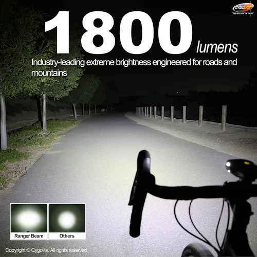Vista 2 de Cygolite Ranger 2000, 1800, 1500 Lumen Endurance Bike Lights - Ultra High Run Time, 9 Light Modes, Fine Tuneable Brightness, IP67 Waterproof, USB