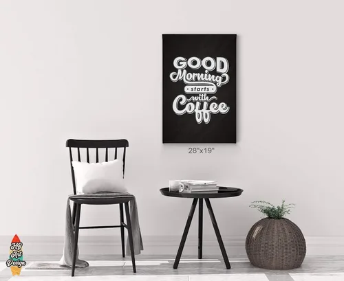 Vista 3 de HB Art Design Good Morning Starts with Coffee Retro Style Quote Canvas Print Wall Art Coffee Bar Decor Coffee Signs Kitchen Wall Decor Dining Room