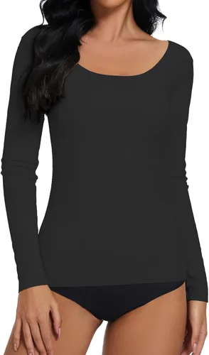 Vista 3 de YYA Camisas básicas de manga larga de 3 piezas para mujer, térmicas, cálidas, cuello redondo, elásticas, ajustadas, camiseta de capa S-XL