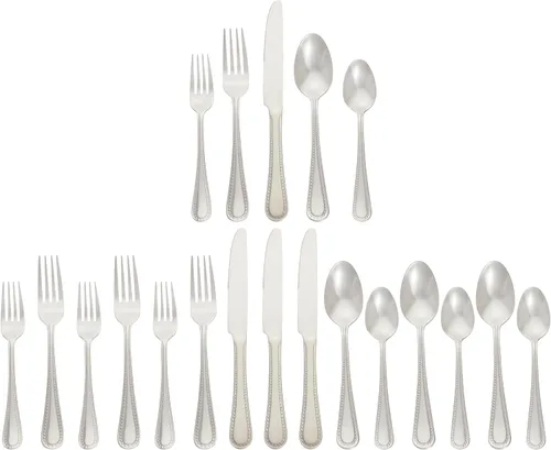 Vista 9 de Amazon Basics Juego de cubiertos, cubiertos de acero inoxidable, apto para lavavajillas, servicio para 4, 20 piezas de tenedores y cucharas, borde