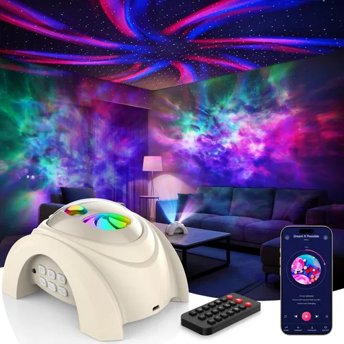 Vista 13 de Rossetta Proyector de galaxia de doble lente, proyector de estrellas para dormitorio con ruido blanco y altavoz Bluetooth, control remoto