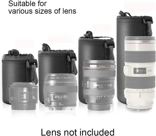 Vista 7 de Selens Juego de 4 fundas para lentes con funda protectora gruesa de neopreno para lente de cámara DSLR Sony Nikon Olympus Panasonic – Tamaño: bolsas