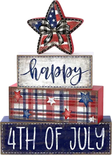 Vista 18 de DIYDEC 4 piezas de decoración de mesa de Navidad, árbol de Navidad, letrero de bloque de madera, decoración de bandeja escalonada de Navidad, pieza