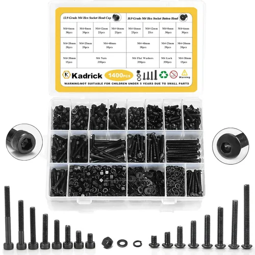 Vista 17 de Kadrick - Tornillos métricos de cabeza cilíndrica con hexágono interior M6/M5/M4/M3, tuercas/arandelas para impresión 3D/bricolaje, acero aleado