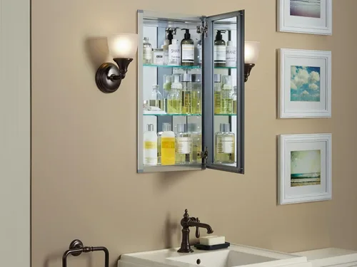 Vista 4 de Kohler CB-CLC1526FS Espejo Botiquín de Baño sin Marco, Puerta Individual, Marco Rectangular con Borde Biselado, Espejo de Gabinete de Baño, Estantes