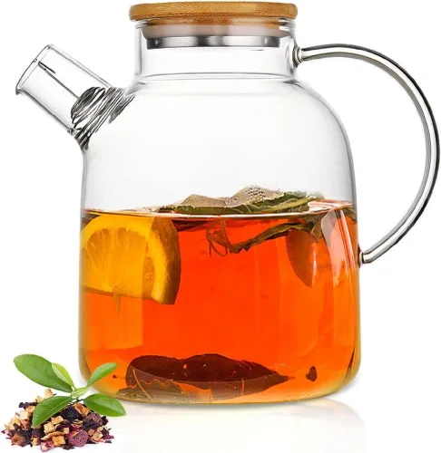 Vista 7 de JOUALY Tetera de vidrio de 34 oz/33.8 fl oz, tetera de borosilicato segura para estufa y microondas, tetera transparente con colador, tetera