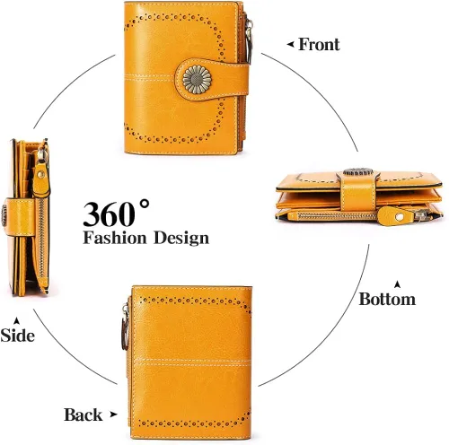 Vista 3 de SENDEFN - Billetera pequeña de piel auténtica para mujer diseño plegable con ventana para tarjeta de identificación