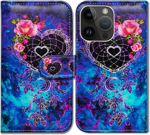 Vista 21 de Bcov Funda para iPhone 15 Pro Max, funda de piel con tapa y soporte para tarjeta y soporte para iPhone 15 Pro Max