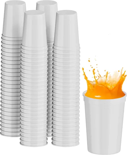 Vista 59 de PartyPrints Paquete de 100 vasos pequeños de plástico en blanco reutilizables de 10 a 12 onzas, vasos de estadio a granel, sin BPA, aptos