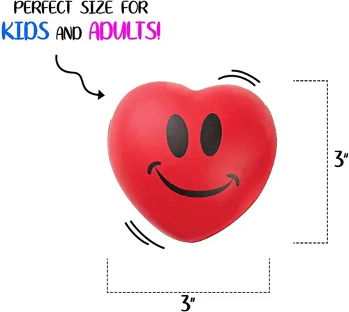 Vista 5 de Neliblu Pelotas antiestrés de corazón – Día de San Valentín, corazones rojos de 3 pulgadas, cara sonriente para apretar, forma de corazones