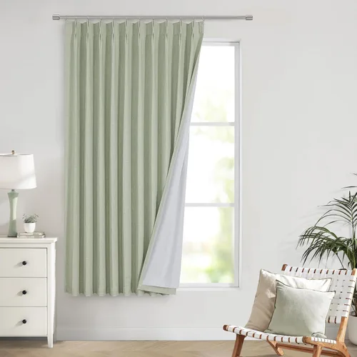 Vista 19 de Vision Home Cortinas marrones con pliegues pinzados, opacas completas, cortinas de ventana de lino mezclado para oscurecer la habitación, cortinas