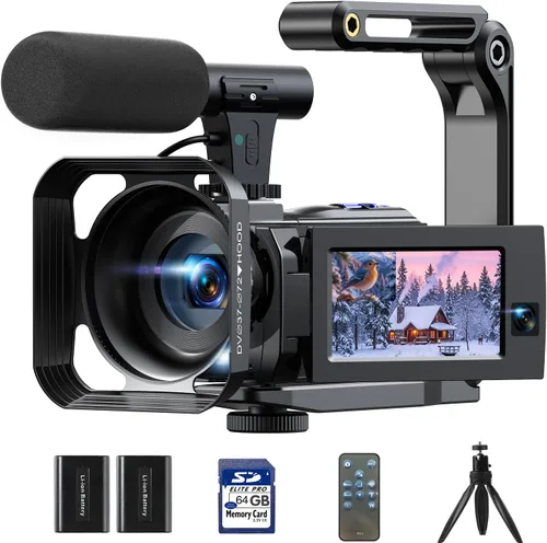 Vista 8 de Cámara de video videocámara 2.7K 48MP - Cámara de vlogging para YouTube con luz de relleno, zoom digital 18X, pantalla abatible de 3 pulgadas