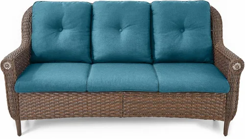 Vista 11 de Sofá de mimbre para patio, sofá de mimbre para exteriores, resistente para todo tipo de clima, sofás para 2 personas con respaldo alto y cómodos