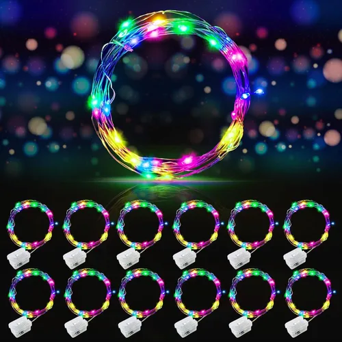 Vista 38 de AIKEI Paquete de 12 luces LED de hadas que funcionan con pilas, guirnaldas de luces impermeables de 7 pies, 20 luces LED de luciérnagas estrelladas
