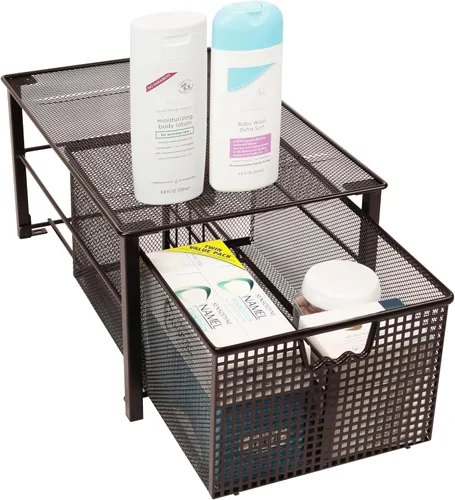 Vista 6 de Deco Brothers Cesta Deslizante Apilable Extraíble para Gabinete con Divisores, Grande, Bronce