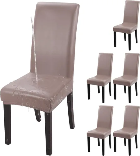 Vista 19 de YISUN Fundas para sillas de comedor, de piel sintética maciza, impermeable y resistente al aceite, funda protectora para silla de comedor